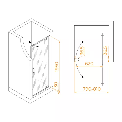 Душевая дверь RGW LE-102B, Цвет стекла: прозрачное, Цвет профиля: Черный, Выбрать размер: 80, изображение 3