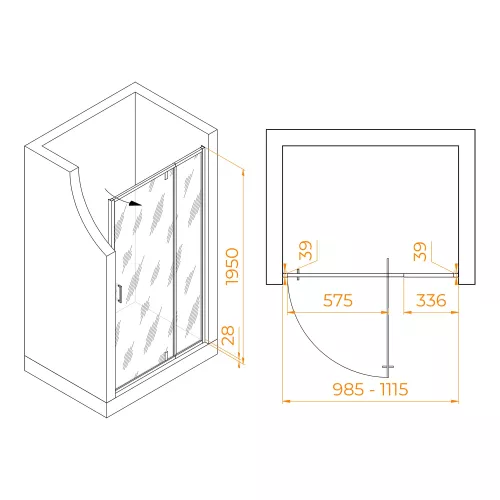 Душевая дверь RGW PA-008B, Цвет стекла: прозрачное, Цвет профиля: Черный, Выбрать размер: 100, изображение 6