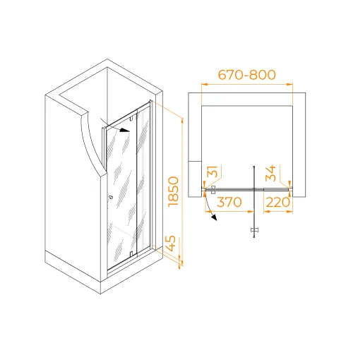 Душевая дверь RGW PA-02 NEW, Цвет стекла: шиншила, Цвет профиля (вариация): Хром, Выбрать размер: 70, изображение 6