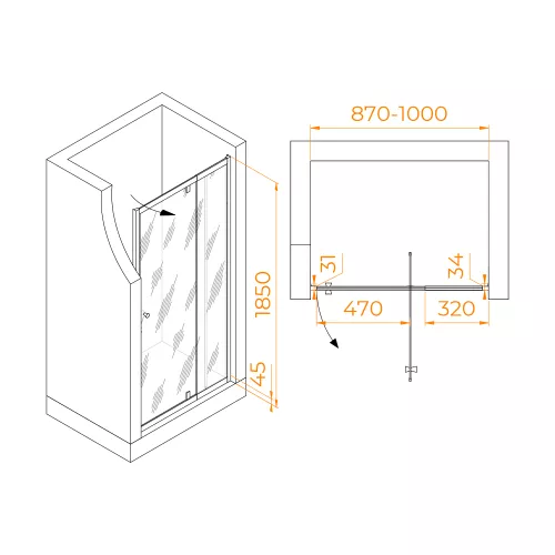 Душевая дверь RGW PA-02 NEW, Цвет стекла: прозрачное, Цвет профиля: Хром, Выбрать размер: 90, изображение 2