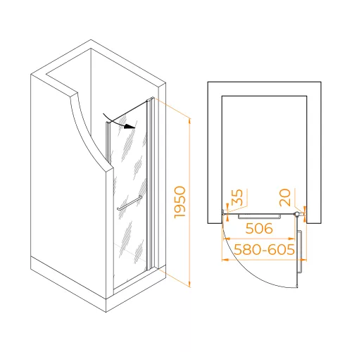Душевая дверь RGW PA-103 прозрачное стекло, Цвет стекла: прозрачное, Цвет профиля: Хром, Выбрать размер: 60, изображение 3