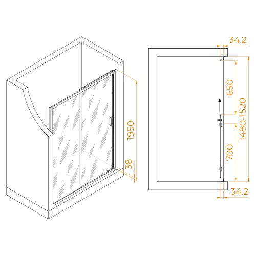 Душевая дверь RGW PA-14Gr, Цвет стекла: прозрачное, Цвет профиля: Серый, Выбрать размер: 150, изображение 3