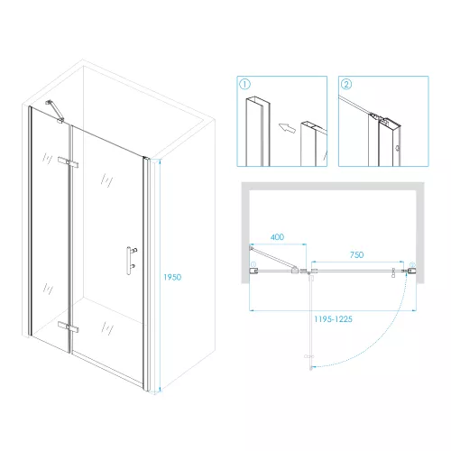 Душевая дверь RGW PA-07B L, Цвет стекла: прозрачное, Цвет профиля: Черный, Выбрать размер: 120, изображение 2