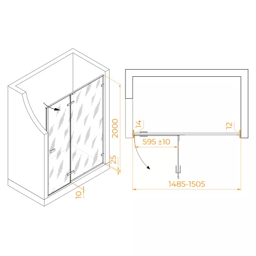 Душевая дверь RGW SV-004B, Цвет стекла: матовое-сатинат, Цвет профиля: Черный, Выбрать размер: 150, изображение 3