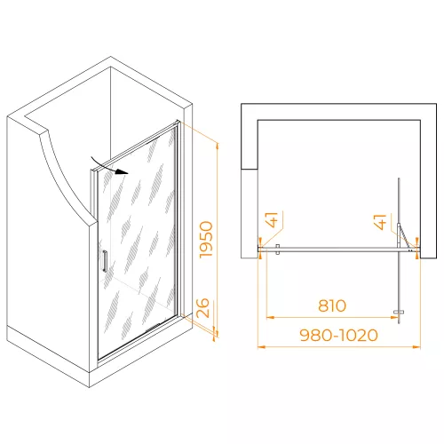 Душевая дверь RGW SV-05 Хром/Прозрачное, Цвет стекла: прозрачное, Цвет профиля: Хром, Выбрать размер: 100, изображение 5