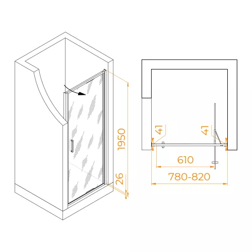 Душевая дверь RGW SV-05-B Чёрный/Black Smart Line, Цвет стекла: матовое, Цвет профиля: Черный, Выбрать размер: 80, изображение 5