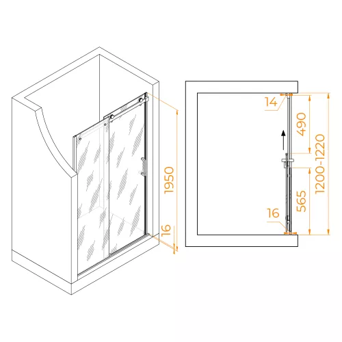 Душевая дверь RGW TO-14, Цвет стекла: прозрачное, Цвет профиля: Хром, Выбрать размер: 120, изображение 3