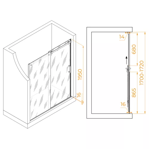 Душевая дверь RGW TO-14B, Цвет стекла: прозрачное, Цвет профиля: Черный, Выбрать размер: 170, изображение 3