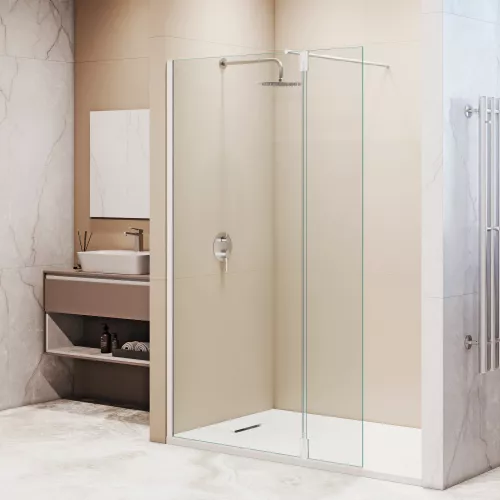 Душевая перегородка RGW WA-050W (WA-002W + Z-070W), Цвет стекла: прозрачное, Цвет профиля: Белый, Выбрать размер: 100, изображение 4