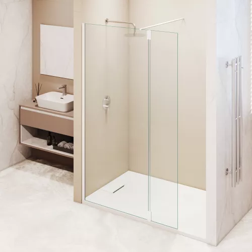 Душевая перегородка RGW WA-050W (WA-002W + Z-070W), Цвет стекла: прозрачное, Цвет профиля: Белый, Выбрать размер: 100, изображение 6