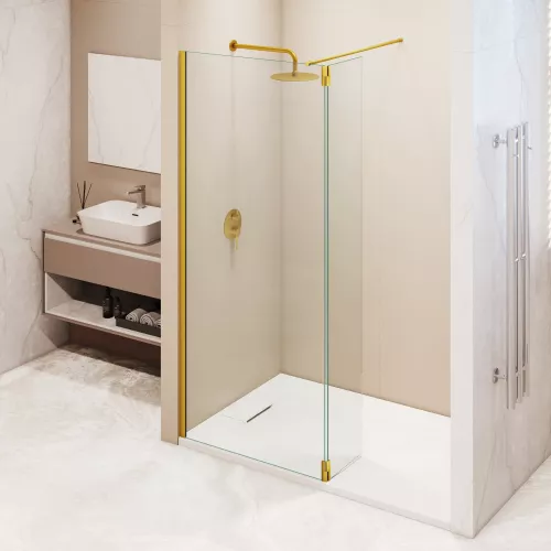 Душевая перегородка RGW WA-050Gb (WA-002Gb + Z-070Gb), Цвет стекла: прозрачное, Цвет профиля: Золото, Выбрать размер: 80, изображение 7