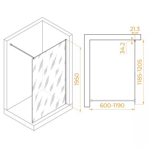 Перегородка для душа RGW WA-001, Цвет стекла: прозрачное, Цвет профиля: Хром, Выбрать размер: 120, изображение 2