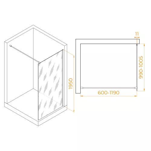 Душевая перегородка RGW WA-002W, Цвет стекла: прозрачное, Цвет профиля: Белый, Выбрать размер: 100, изображение 3