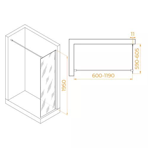 Душевая перегородка RGW WA-002B, Цвет стекла: тонированное, Цвет профиля: Черный, Выбрать размер: 60, изображение 3