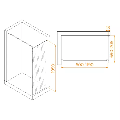 Душевая перегородка RGW WA-010, Цвет стекла: тонированное, Цвет профиля: Хром, Выбрать размер: 70, изображение 4