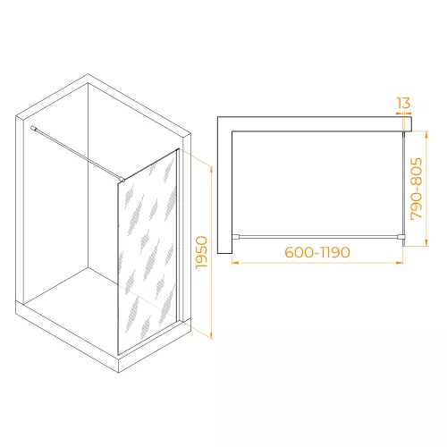 Душевая перегородка RGW WA-010G, Цвет стекла: прозрачное, Цвет профиля: Золото, Выбрать размер: 80, изображение 3