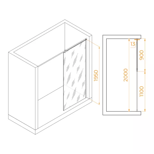 Перегородка для душа RGW WA-034 матовое/хром (8мм), Цвет стекла: матовое-сатинат, Цвет профиля: Хром, Выбрать размер: 90, изображение 7