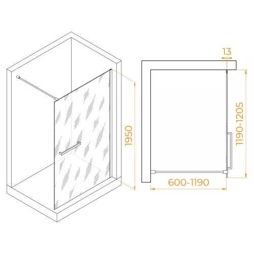 Душевая перегородка RGW WA-040, Цвет стекла: прозрачное, Цвет профиля: Хром, Выбрать размер: 120, изображение 3