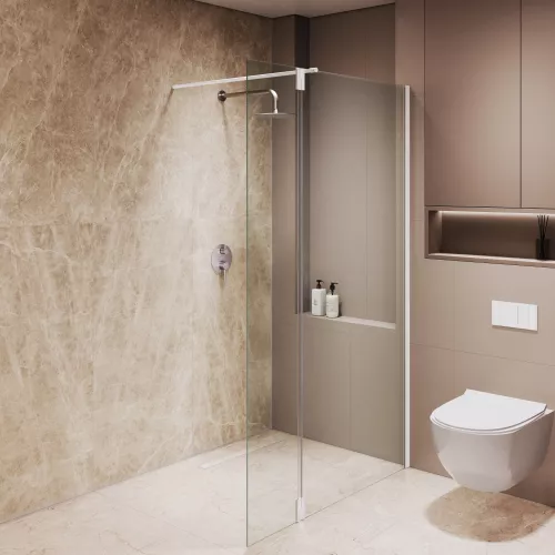 Душевая перегородка RGW WA-050W (WA-002W + Z-070W), Цвет стекла: прозрачное, Цвет профиля: Белый, Выбрать размер: 100, изображение 14