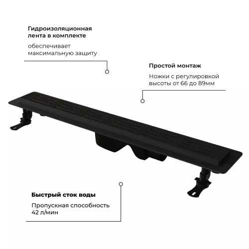 Душевой лоток RGW Drain Leo-30, Выбрать цвет: Черный, Выбрать размер: 60, изображение 3