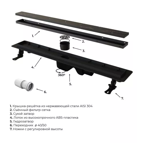 Душевой лоток RGW Drain Leo-31 черный, Выбрать цвет: Чёрный, Выбрать размер: 60, изображение 7