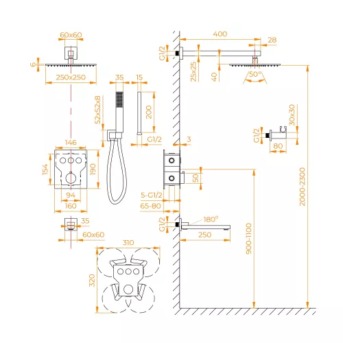 Душевая система встраиваемая RGW SP-371, изображение 13