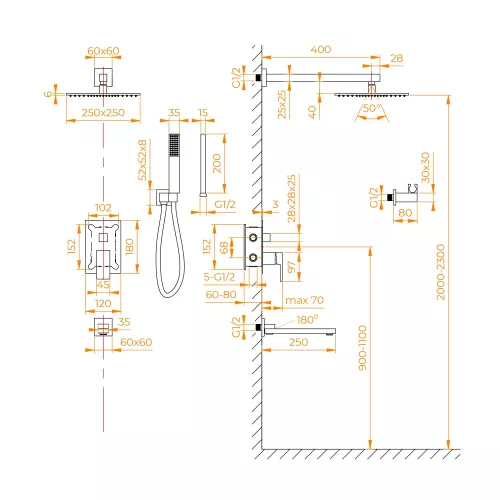 Душевая система встраиваемая RGW SP-56G, Выбрать цвет: Золото, изображение 12