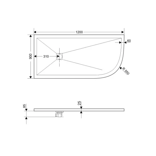 Душевой поддон асимметричный RGW ST/AL-G Графит, Выбрать цвет: Графит, Выбрать размер: 900х1200, Ориентация: Левая, изображение 2