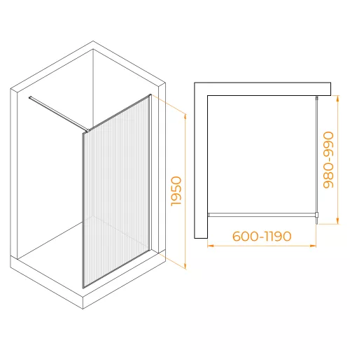 Душевая перегородка RGW WA-08GB  ребристое стекло, Цвет стекла: ребристое, Цвет профиля: Золото, Выбрать размер: 100, изображение 7