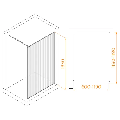 Душевая перегородка RGW WA-08W ребристое стекло, Цвет стекла: ребристое, Цвет профиля: Белый, Выбрать размер: 120, изображение 7