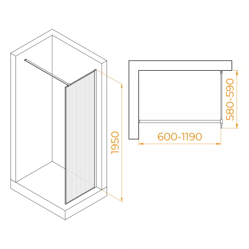 Душевая перегородка RGW WA-08B ребристое стекло, Цвет стекла: ребристое, Цвет профиля: Черный, Выбрать размер: 60, изображение 7