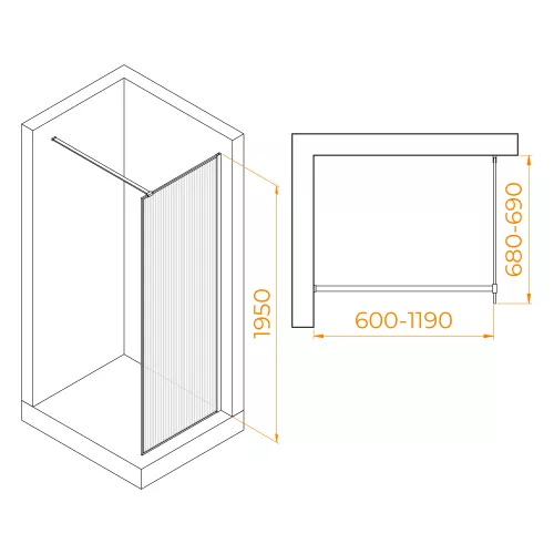 Перегородка для душа RGW WA-08, Цвет стекла: ребристое, Цвет профиля: Хром, Выбрать размер: 70, изображение 7
