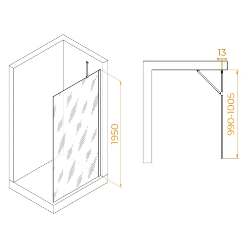 Душевая перегородка RGW WA-110B, Цвет стекла: тонированное, Цвет профиля (вариация): Черный, Выбрать размер: 100, изображение 4