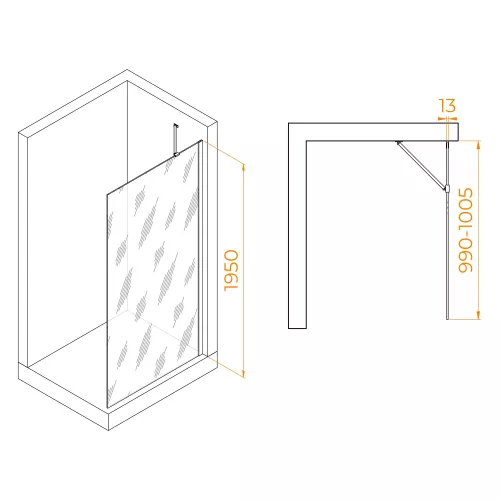 Душевая перегородка RGW WA-110Gb, Цвет стекла: прозрачное, Цвет профиля: Золото, Выбрать размер: 100, изображение 4