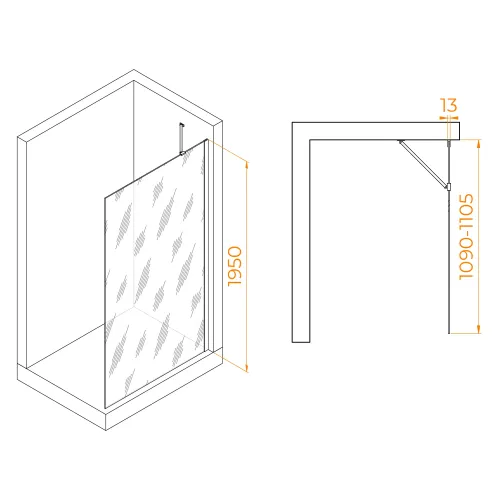 Душевая перегородка RGW WA-110, Цвет стекла: тонированное, Цвет профиля (вариация): Хром, Выбрать размер: 110, изображение 4