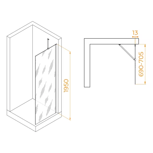Перегородка для душа RGW WA-110B, Цвет стекла: прозрачное, Цвет профиля: Черный, Выбрать размер: 70, изображение 3