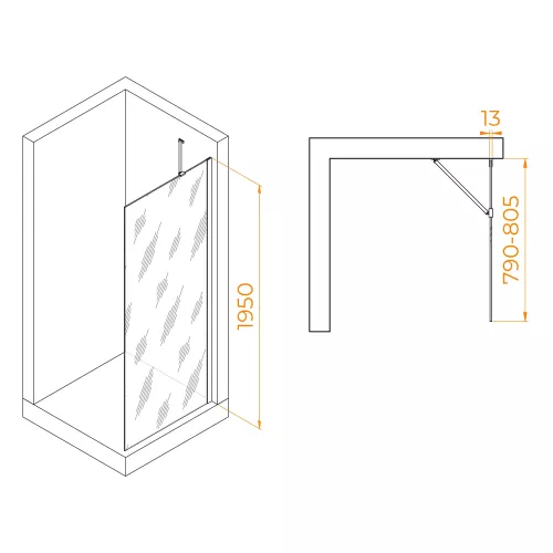 Душевая перегородка RGW WA-110W, Цвет стекла: прозрачное, Цвет профиля: Белый, Выбрать размер: 80, изображение 4