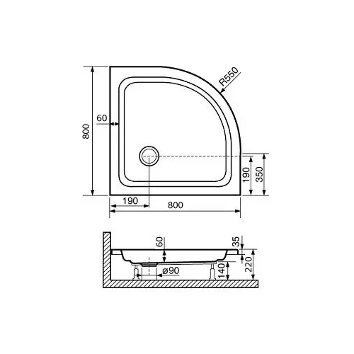 Душевой поддон полукруглый RGW STYLE P, Выбрать размер: 800x800, изображение 7