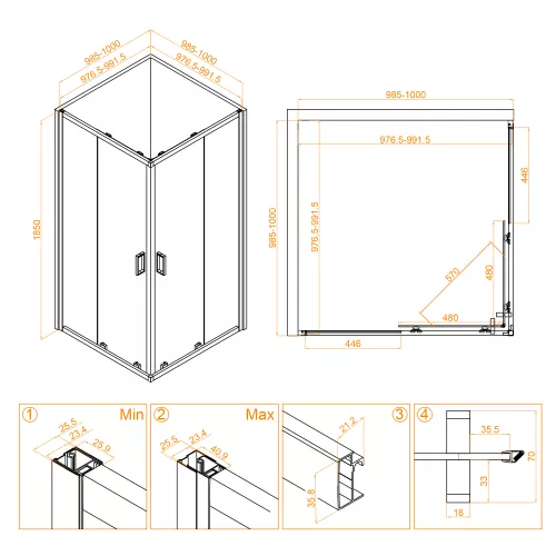 Душевой уголок RGW CL-34B, Цвет стекла: прозрачное, Цвет профиля: Черный, Выбрать размер: 1000x1000, изображение 10