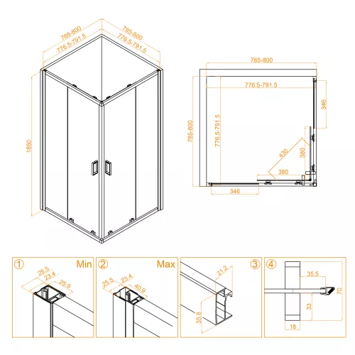 Душевой уголок RGW CL-34, Цвет стекла: прозрачное, Цвет профиля: Хром, Выбрать размер: 800х800, изображение 8