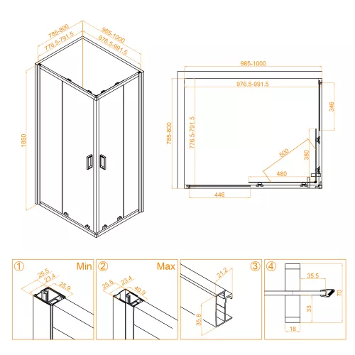 Душевой уголок RGW CL-44, Цвет стекла: прозрачное, Цвет профиля: Хром, Выбрать размер: 800x1000, изображение 10
