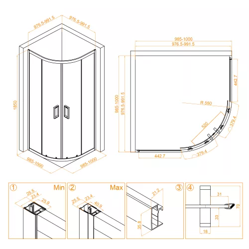 Душевой уголок RGW CL-54, Цвет стекла: прозрачное, Цвет профиля: Хром, Выбрать размер: 1000x1000, изображение 9