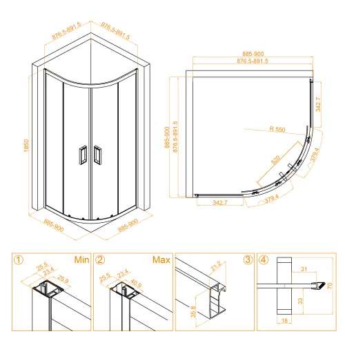 Душевой уголок RGW CL-54B, Цвет стекла: прозрачное, Цвет профиля (вариация): Черный, Выбрать размер: 900x900, изображение 7