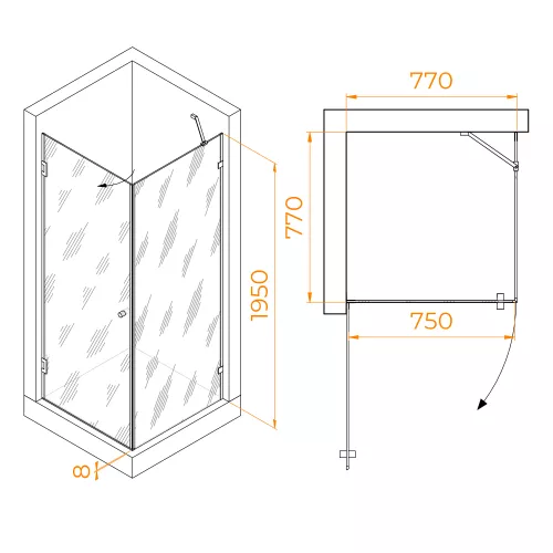 Душевой уголок RGW HO-034, Цвет стекла: прозрачное, Цвет профиля: Хром, Выбрать размер: 800x800, изображение 3