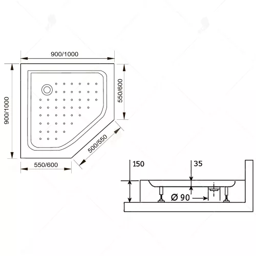 Душевой поддон трапеция RGW LUX/TN-TR  100х100, изображение 6