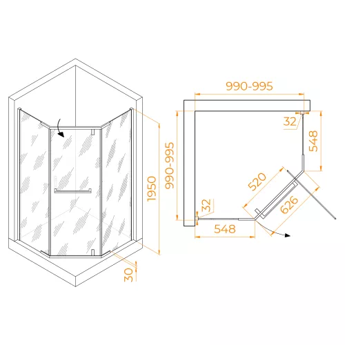 Душевой уголок RGW HO-081, Цвет стекла: прозрачное, Цвет профиля: Хром, Выбрать размер: 100x100, изображение 3