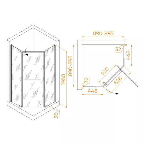 Душевой уголок RGW HO-081, Цвет стекла: матовое-сатинат, Цвет профиля: Хром, Выбрать размер: 90x90, изображение 5