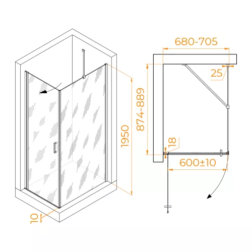 Душевой уголок RGW LE-034 (LE-003 + Z-14), Цвет стекла: прозрачное, Цвет профиля: Хром, Выбрать размер: 700x900, изображение 3