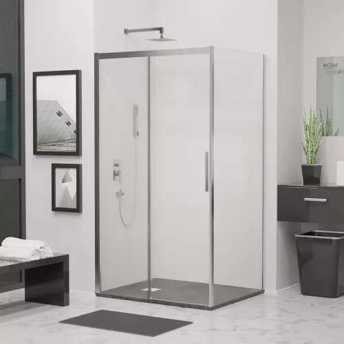 Душевой уголок RGW LE-41 (LE-12 + Z-050-2) прозрачное/хром, Цвет стекла: прозрачное, Цвет профиля: Хром, Выбрать размер: 1000x900, изображение 3