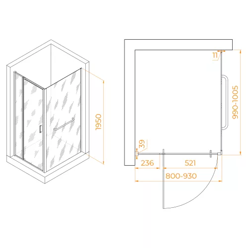 Душевой уголок RGW PA-078-1B (RGW PA-008B + Z-060-2B), Цвет стекла: прозрачное, Цвет профиля: Черный, Выбрать размер: 800x1000, изображение 3